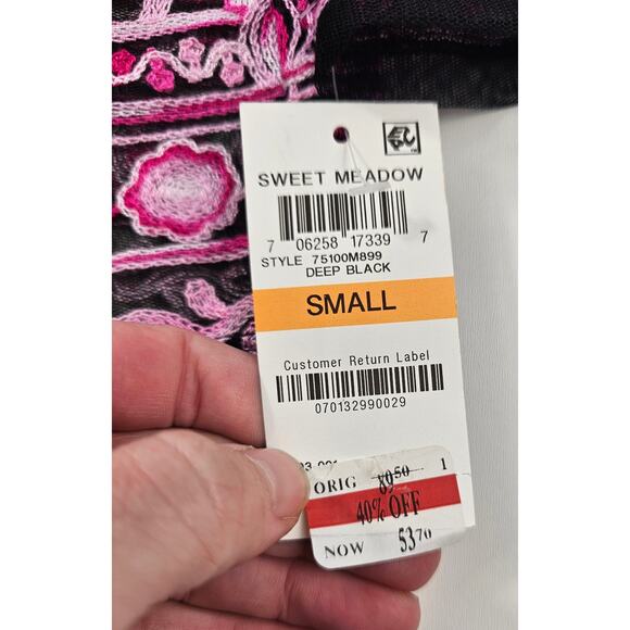 NWT INC sweet meadow off the shoulder semi sheer lined peasant S pink black top - Picture 5 of 7